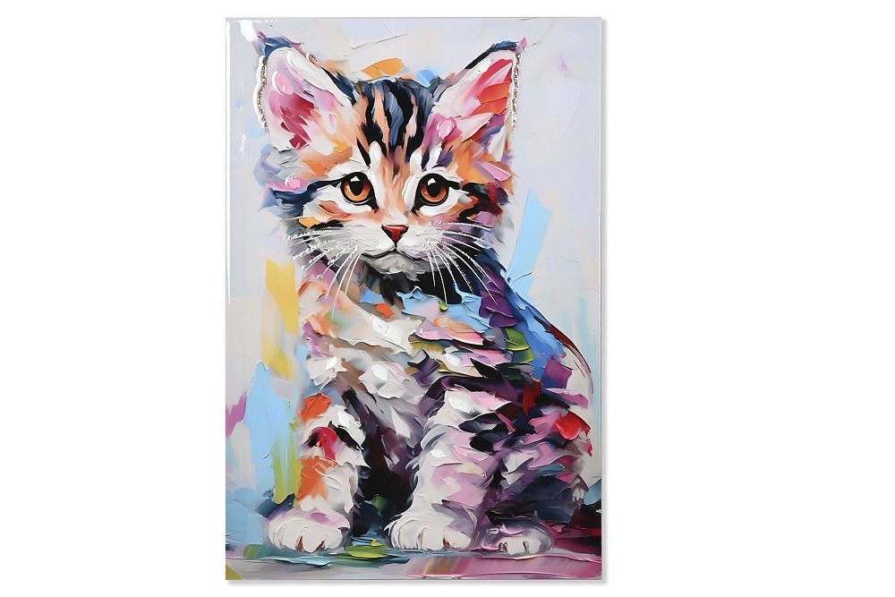 CUADRO LIENZO MDF 40X1,8X60 GATITO LACADO BLANCO